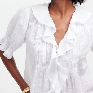 Madewell White Button up Ruffled Top